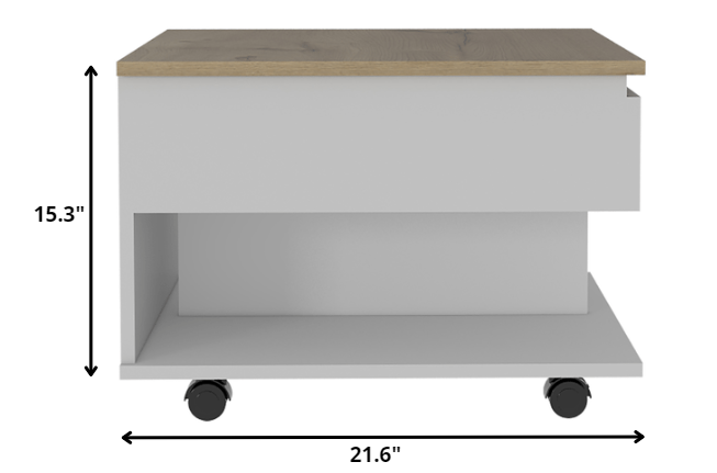 22" White And Light Oak Manufactured Wood Rectangular Coffee Table With Drawer By Homeroots | Coffee Tables | Modishstore - 4