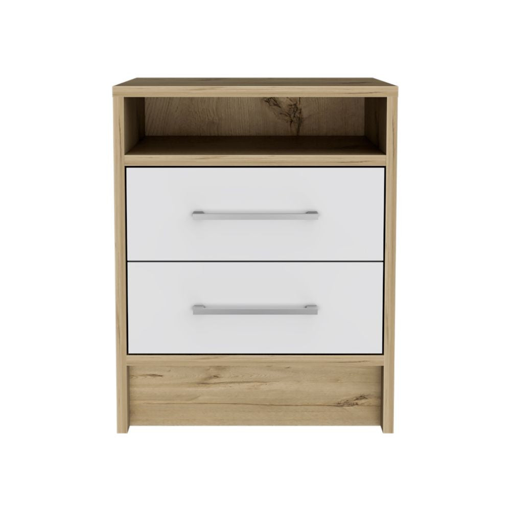 Sophisticated and Stylish White and Light Oak Nightstand By Homeroots | Nightstands | Modishstore - 2