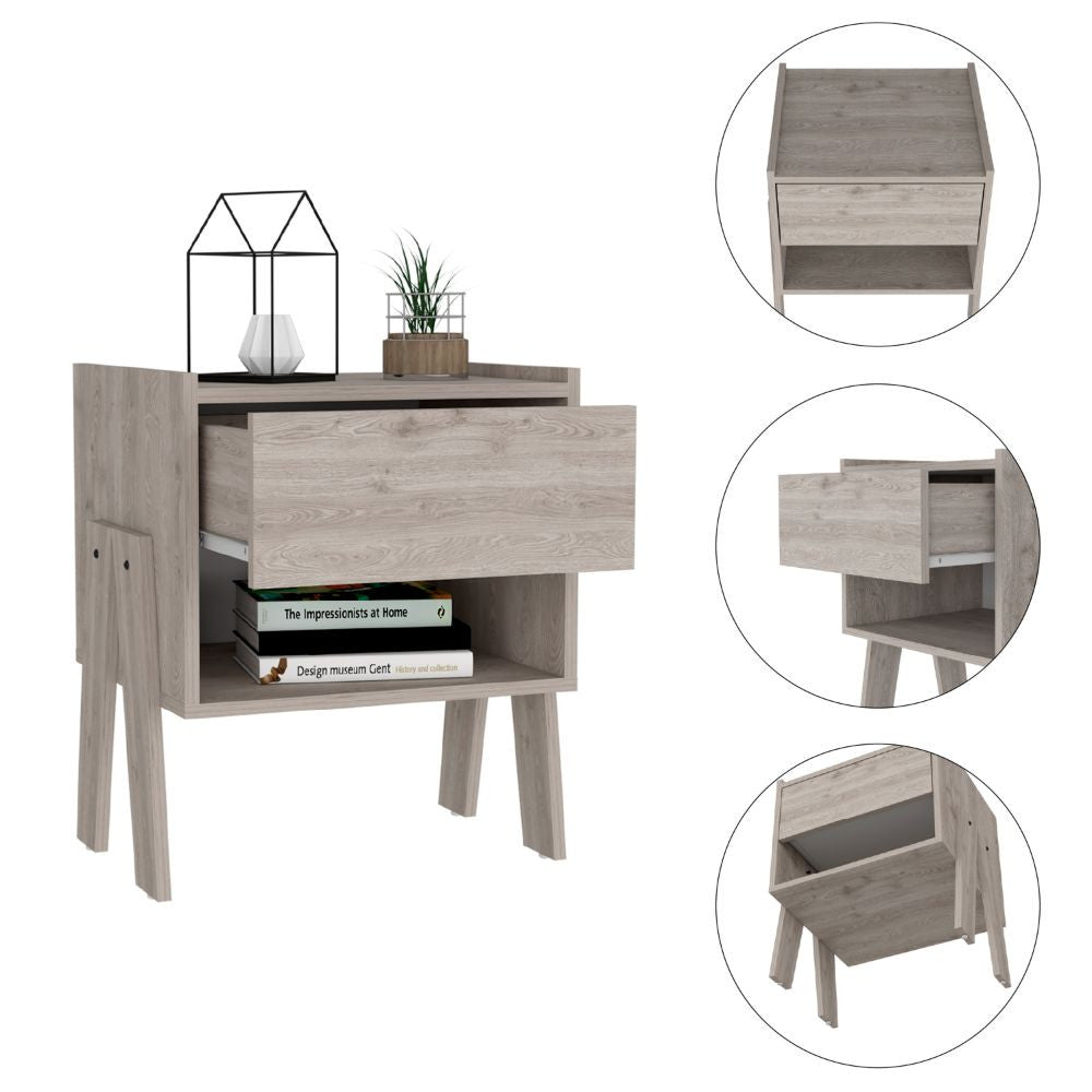 Sleek and Trendy Light Grey Bedroom Nightstand By Homeroots | Nightstands | Modishstore - 3