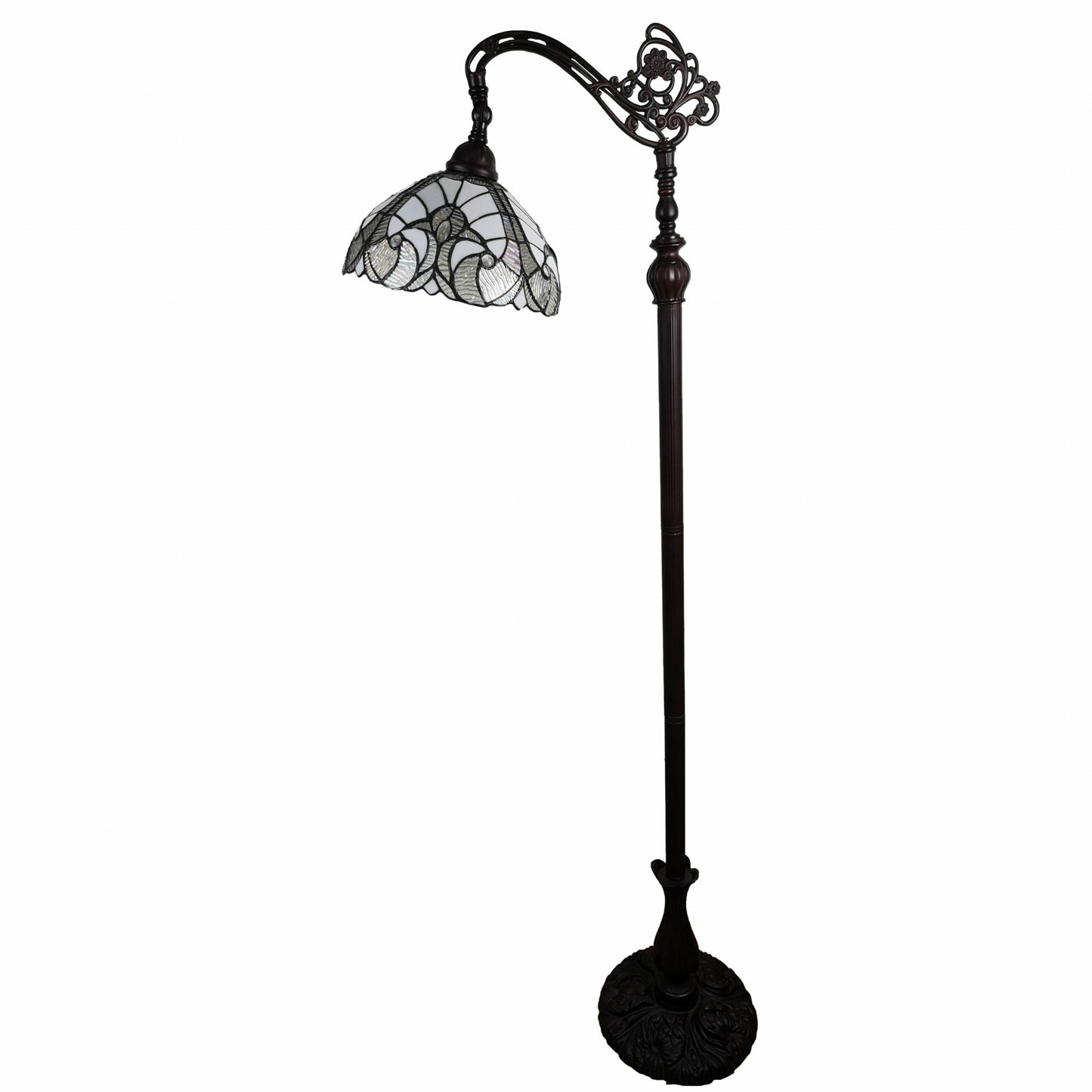 62" Brown Traditional Shaped Floor Lamp With White Stained Glass Bowl Shade By Homeroots | Floor Lamps | Modishstore - 5