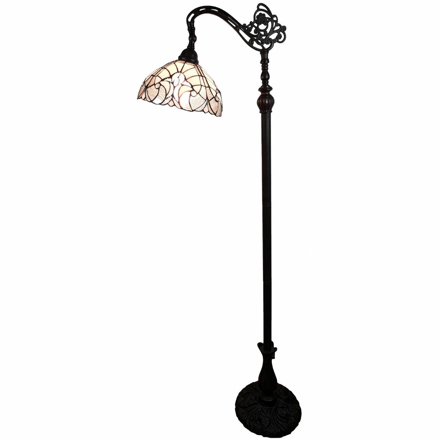 62" Brown Traditional Shaped Floor Lamp With White Stained Glass Bowl Shade By Homeroots | Floor Lamps | Modishstore - 9