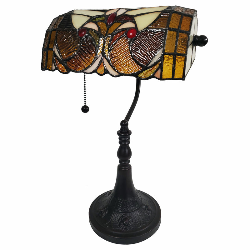 16 Tiffany Style Brown and Orange Banker Desk Lamp