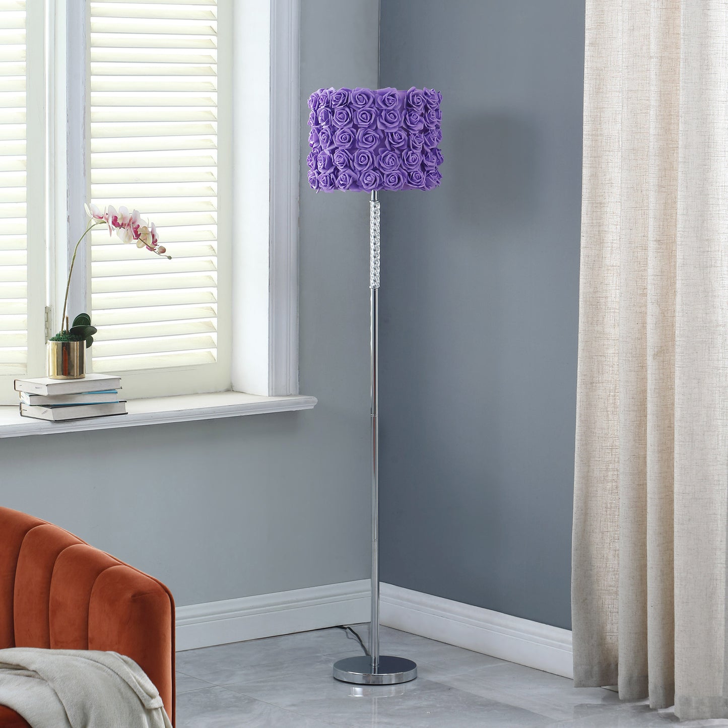 63" Steel Traditional Shaped Floor Lamp With Lavender Drum Shade By Homeroots | Floor Lamps | Modishstore