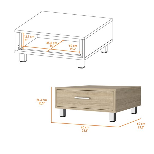 24" Light Off White Pine Manufactured Wood Rectangular Coffee Table By Homeroots | Coffee Tables | Modishstore - 3