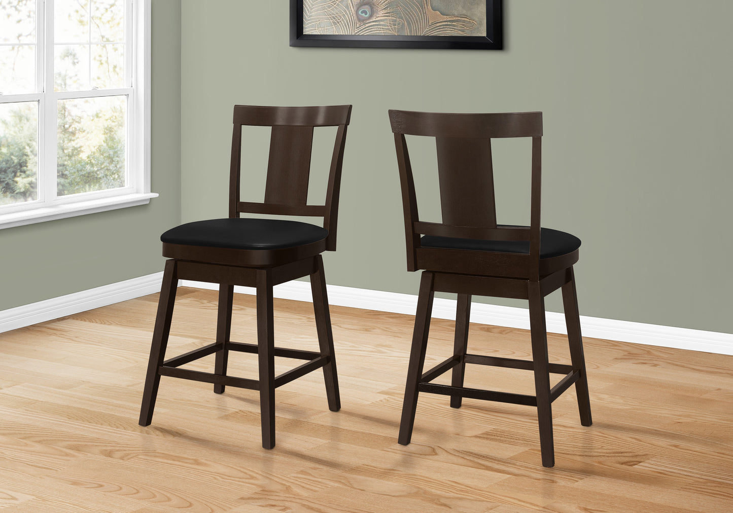 Set Of Two 39" Black Espresso Counter Height Swivel Full Back Bar Chairs By Homeroots