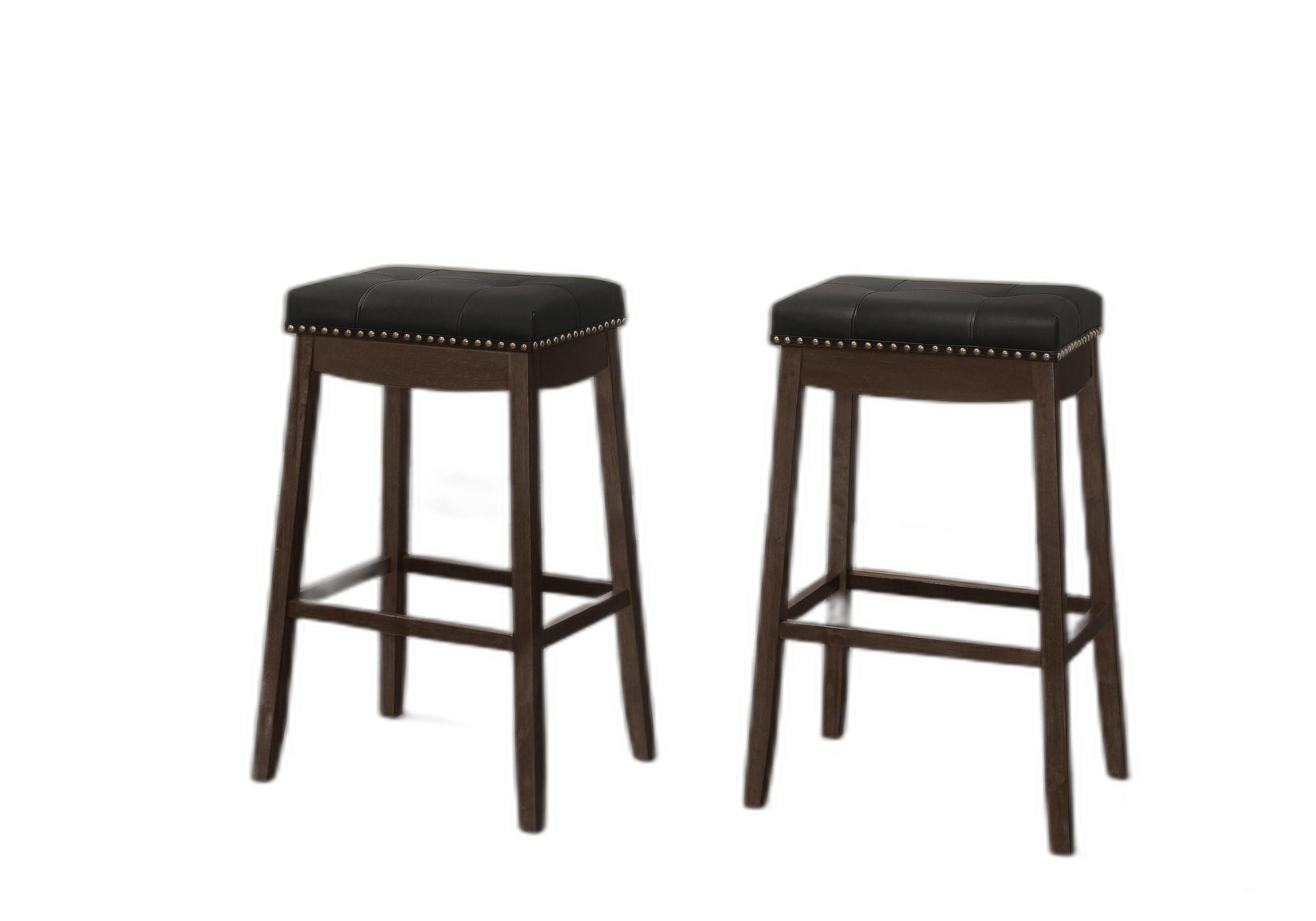 Set Of Two 30" Black And Espresso Faux Leather And Solid Wood Backless Bar Height Bar Chairs With Footrest By Homeroots | Bar Stools | Modishstore - 2