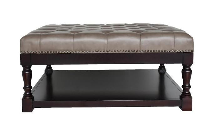 34.5" Dark Grey and Dark Brown Tufted Leather Coffee Table By Homeroots | Coffee Tables | Modishstore - 2