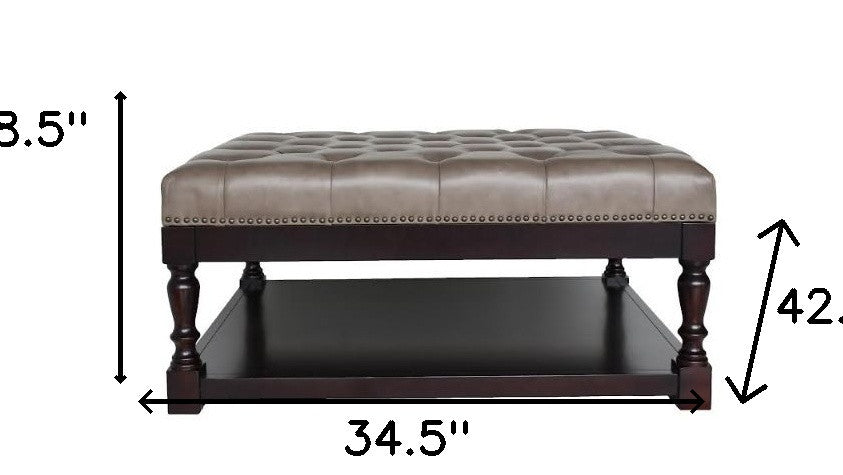 34.5" Dark Grey and Dark Brown Tufted Leather Coffee Table By Homeroots | Coffee Tables | Modishstore - 3