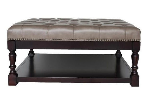 34.5" Dark Grey and Dark Brown Tufted Leather Coffee Table By Homeroots | Coffee Tables | Modishstore - 4