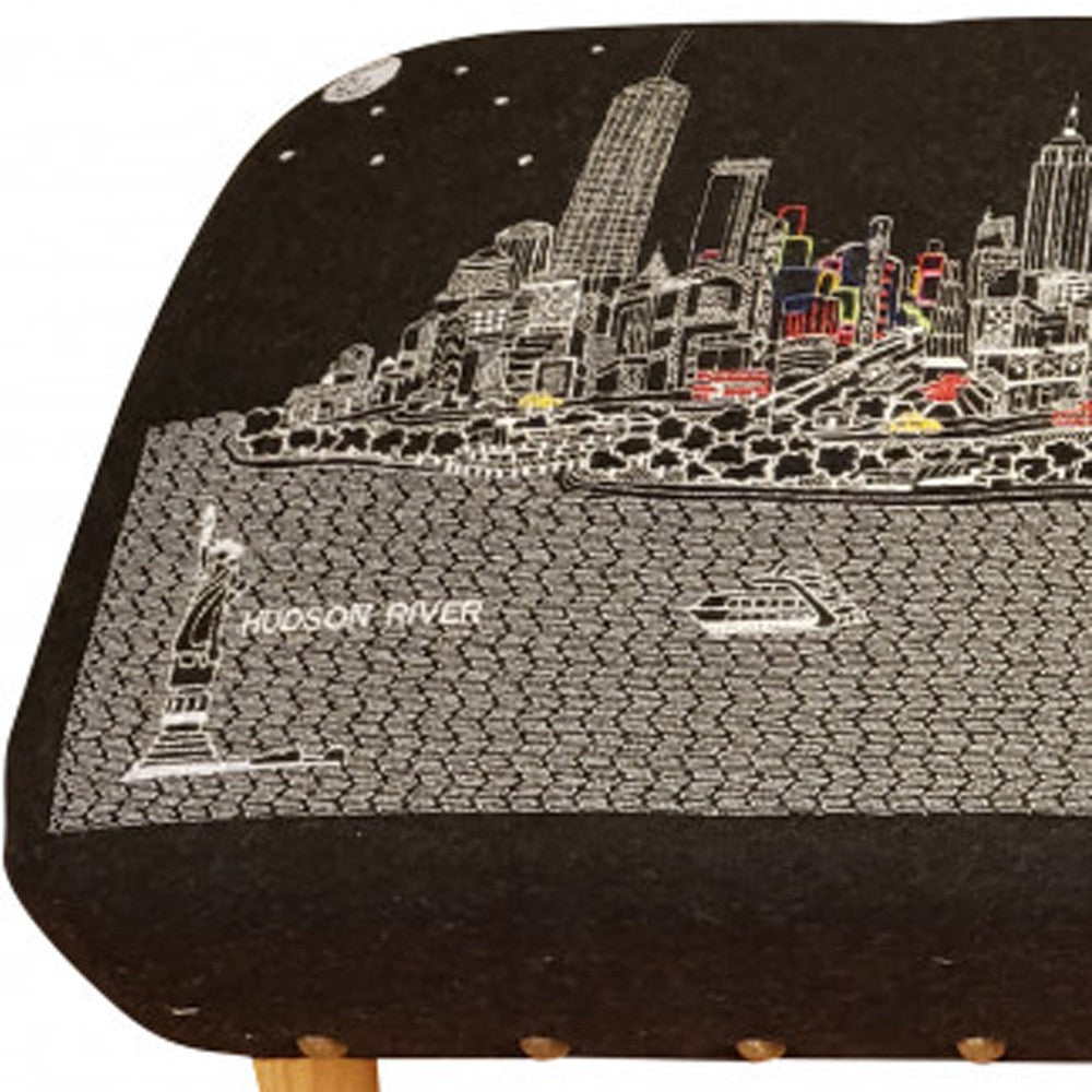 38" NYC Nighttime Skyline Embroidered Ottoman By Homeroots | Ottomans | Modishstore - 4