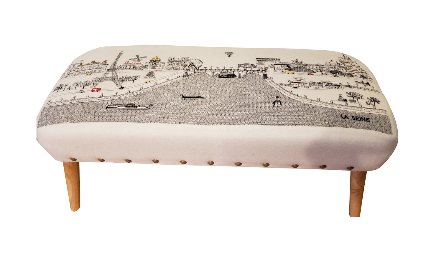 38" Paris Daylight Skyline Embroidered Ottoman By Homeroots | Ottomans | Modishstore