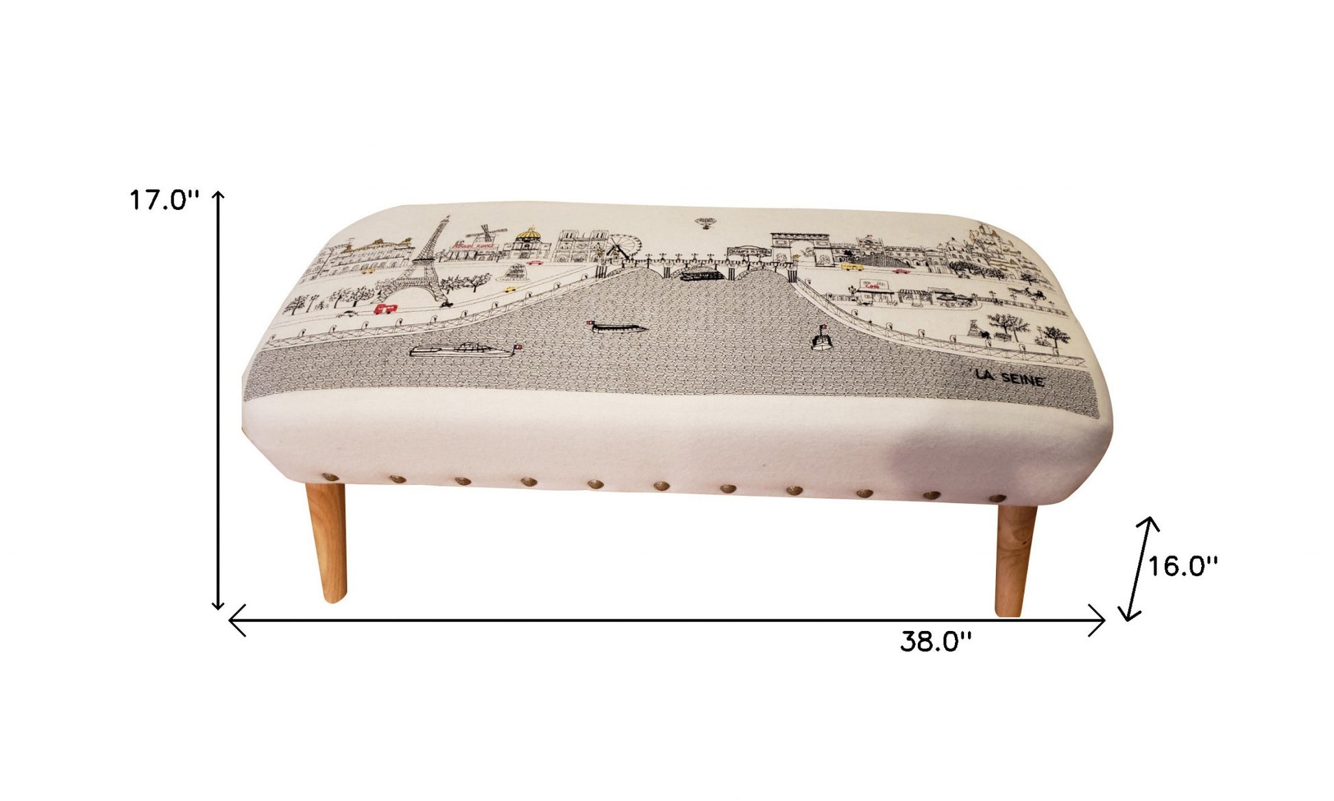 38" Paris Daylight Skyline Embroidered Ottoman By Homeroots | Ottomans | Modishstore - 2