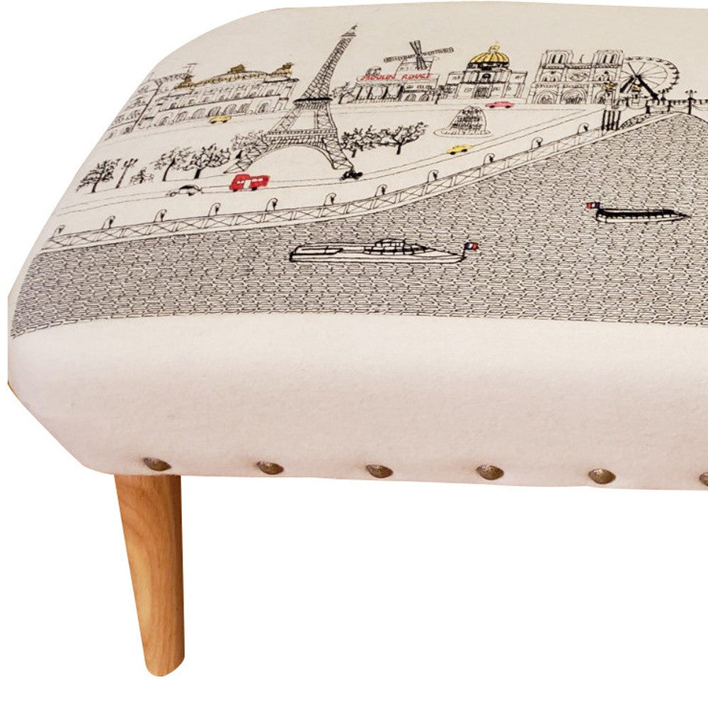 38" Paris Daylight Skyline Embroidered Ottoman By Homeroots | Ottomans | Modishstore - 4