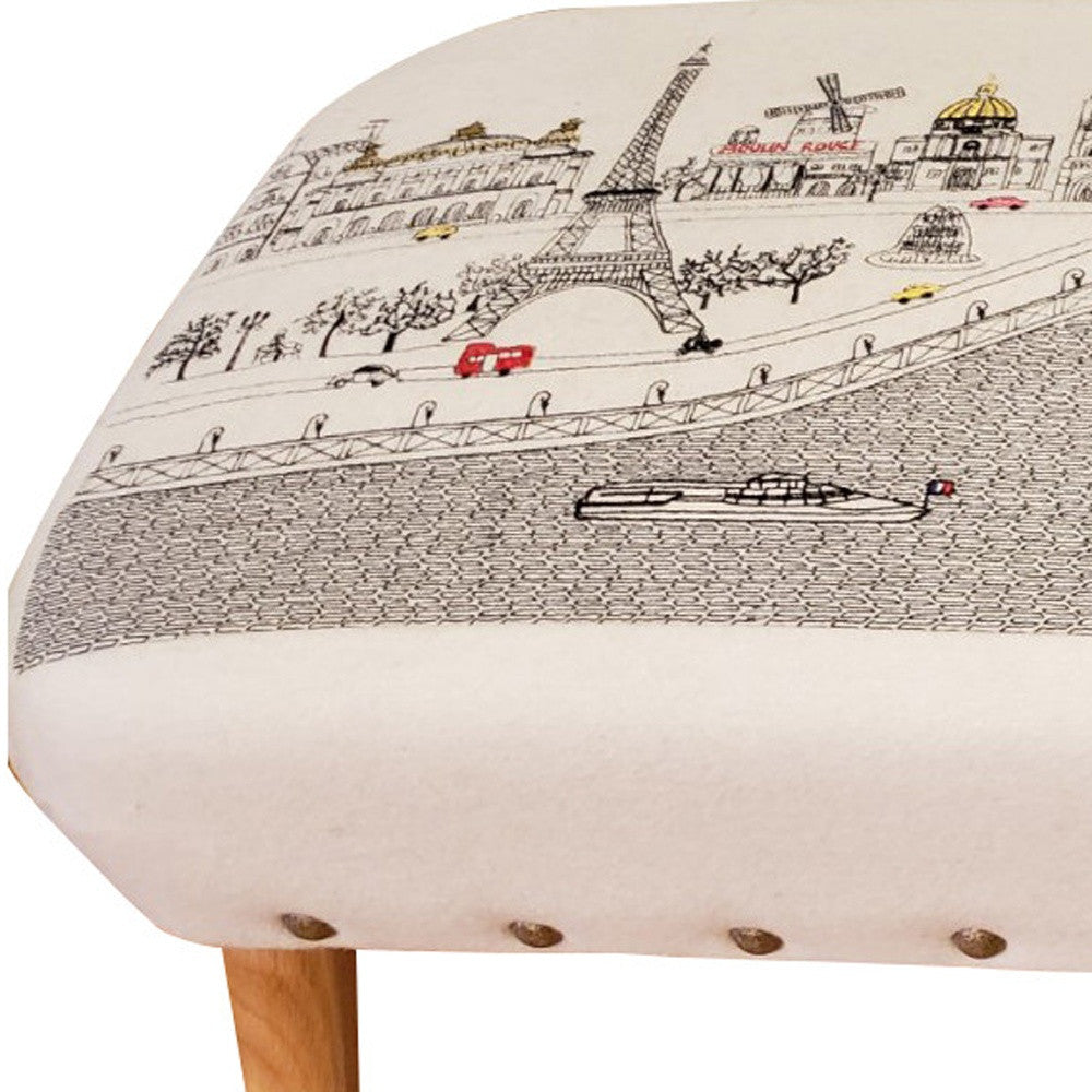 38" Paris Daylight Skyline Embroidered Ottoman By Homeroots | Ottomans | Modishstore - 5