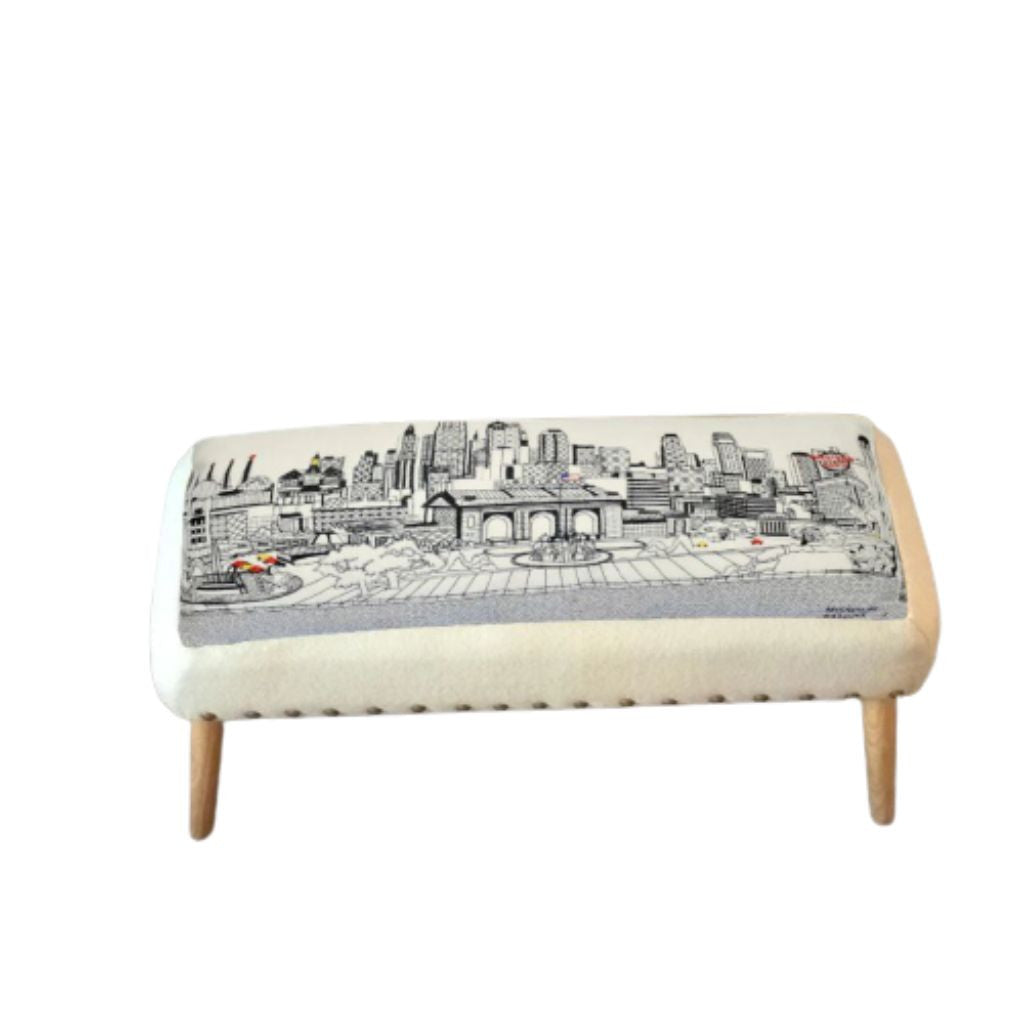 38" White Kansas City Daylight Skyline Embroidered Ottoman By Homeroots | Ottomans | Modishstore