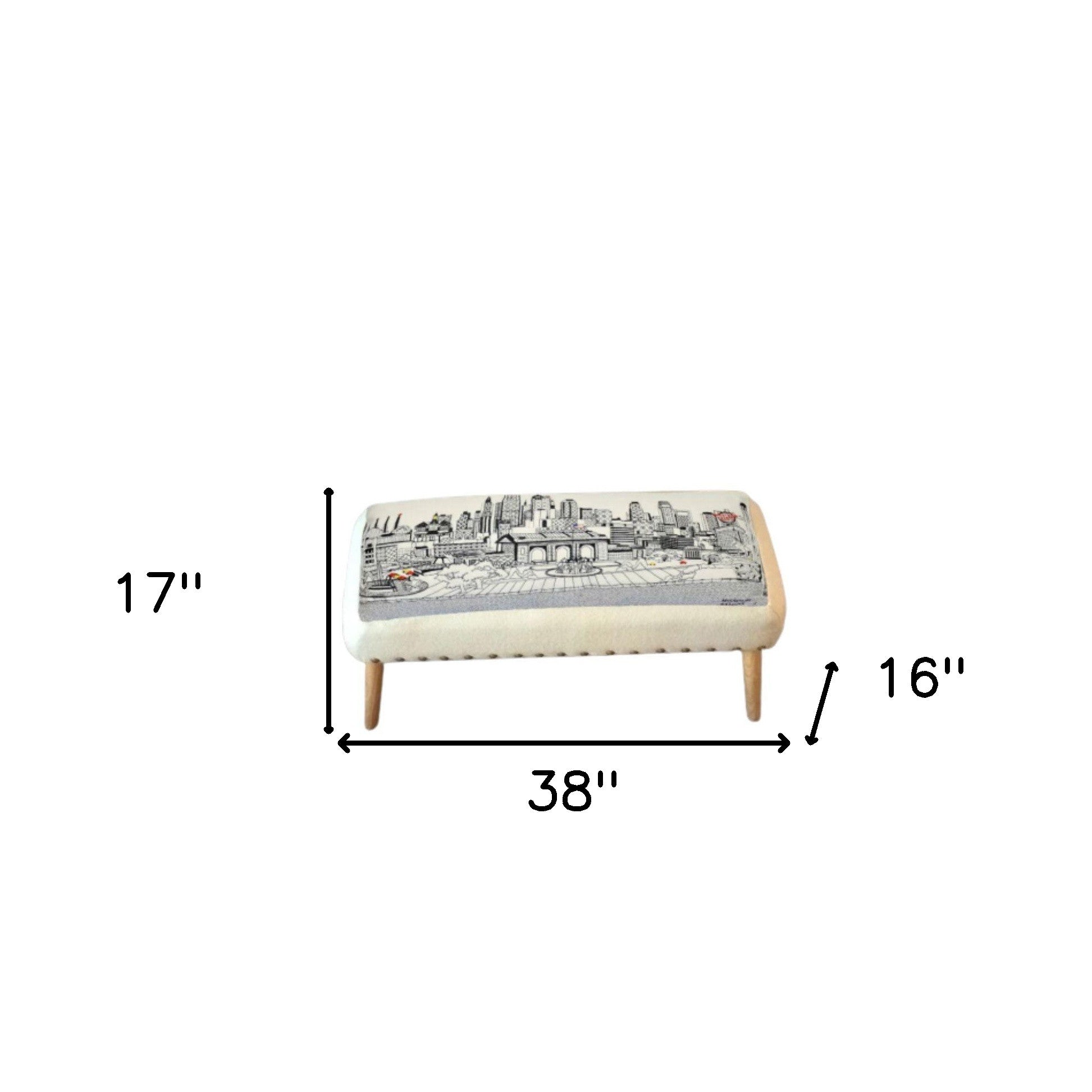 38" White Kansas City Daylight Skyline Embroidered Ottoman By Homeroots | Ottomans | Modishstore - 2