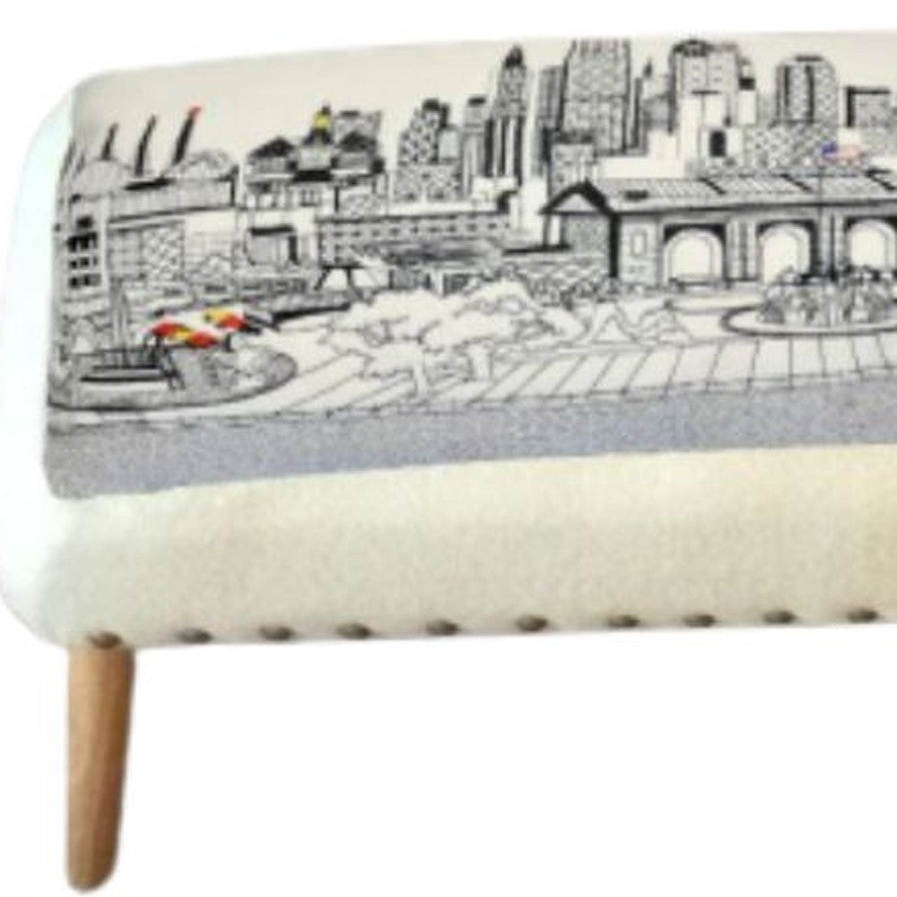 38" White Kansas City Daylight Skyline Embroidered Ottoman By Homeroots | Ottomans | Modishstore - 4