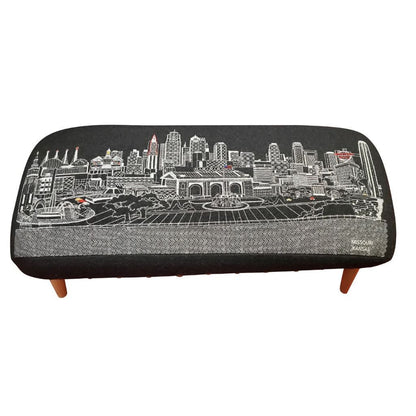 38" White Kansas City Daylight Skyline Embroidered Ottoman By Homeroots | Ottomans | Modishstore - 5