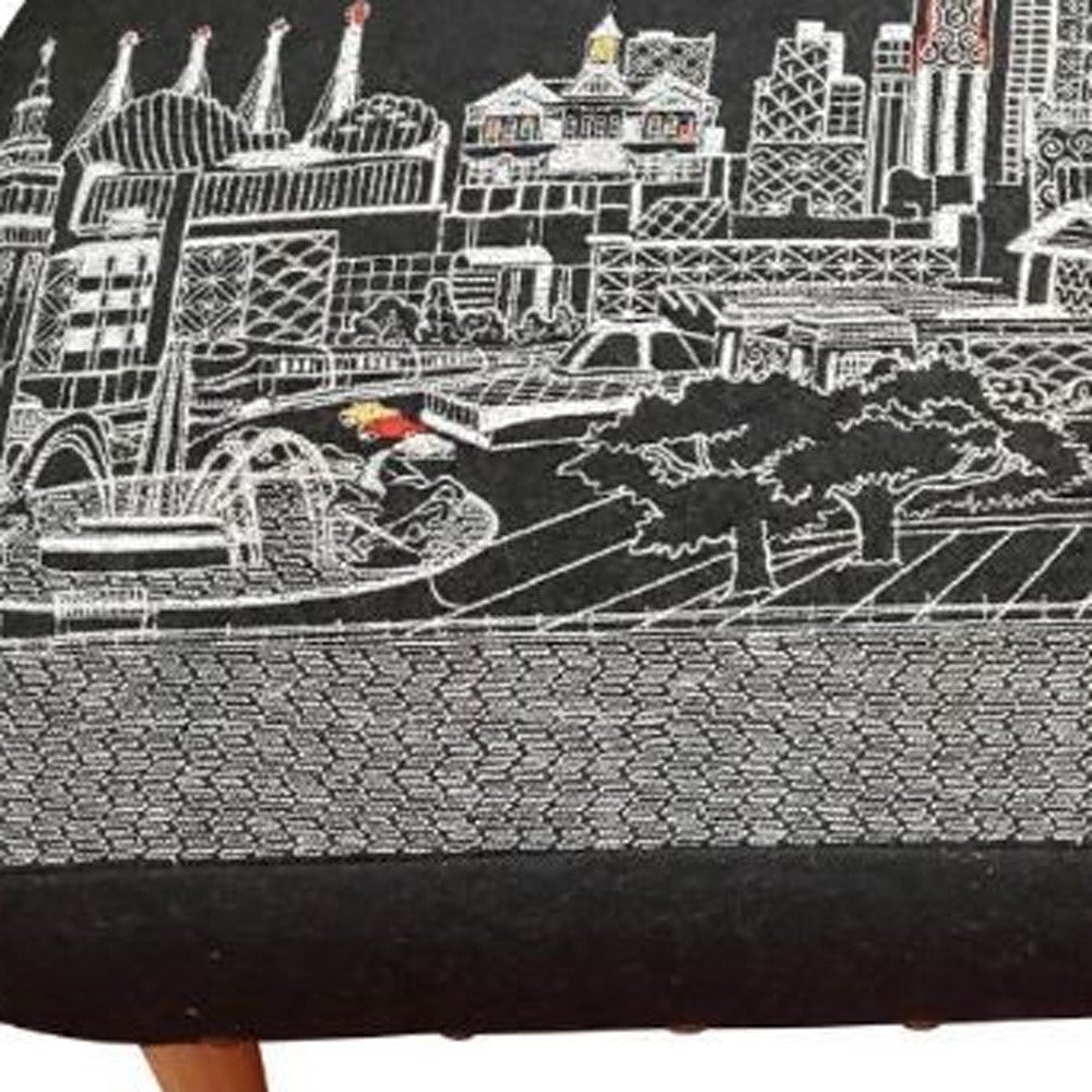 38" White Kansas City Daylight Skyline Embroidered Ottoman By Homeroots | Ottomans | Modishstore - 7