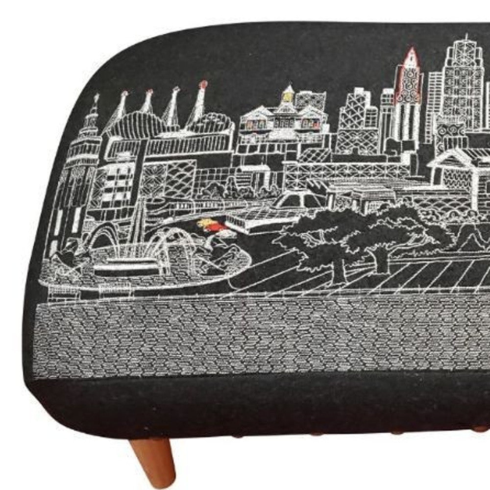 38" White Kansas City Daylight Skyline Embroidered Ottoman By Homeroots | Ottomans | Modishstore - 8