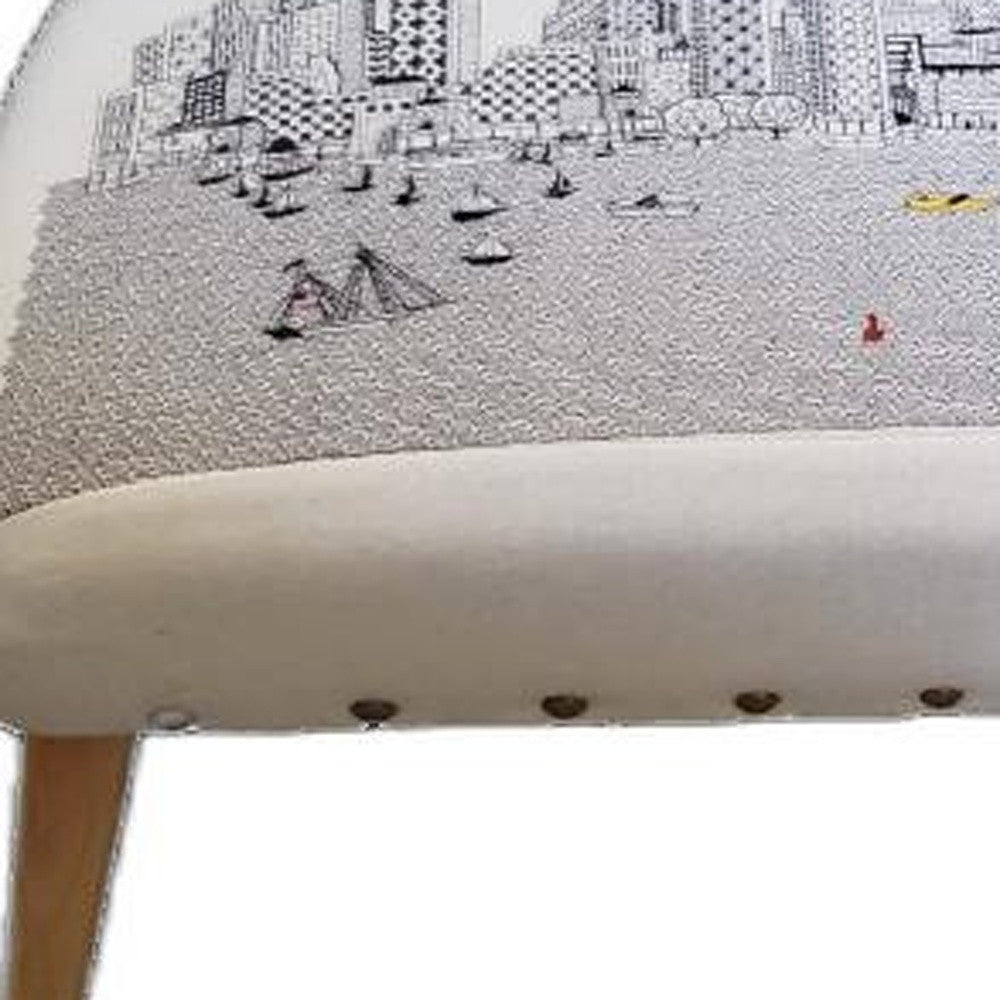 38" White Boston Daylight Skyline Embroidered Ottoman By Homeroots | Ottomans | Modishstore - 6