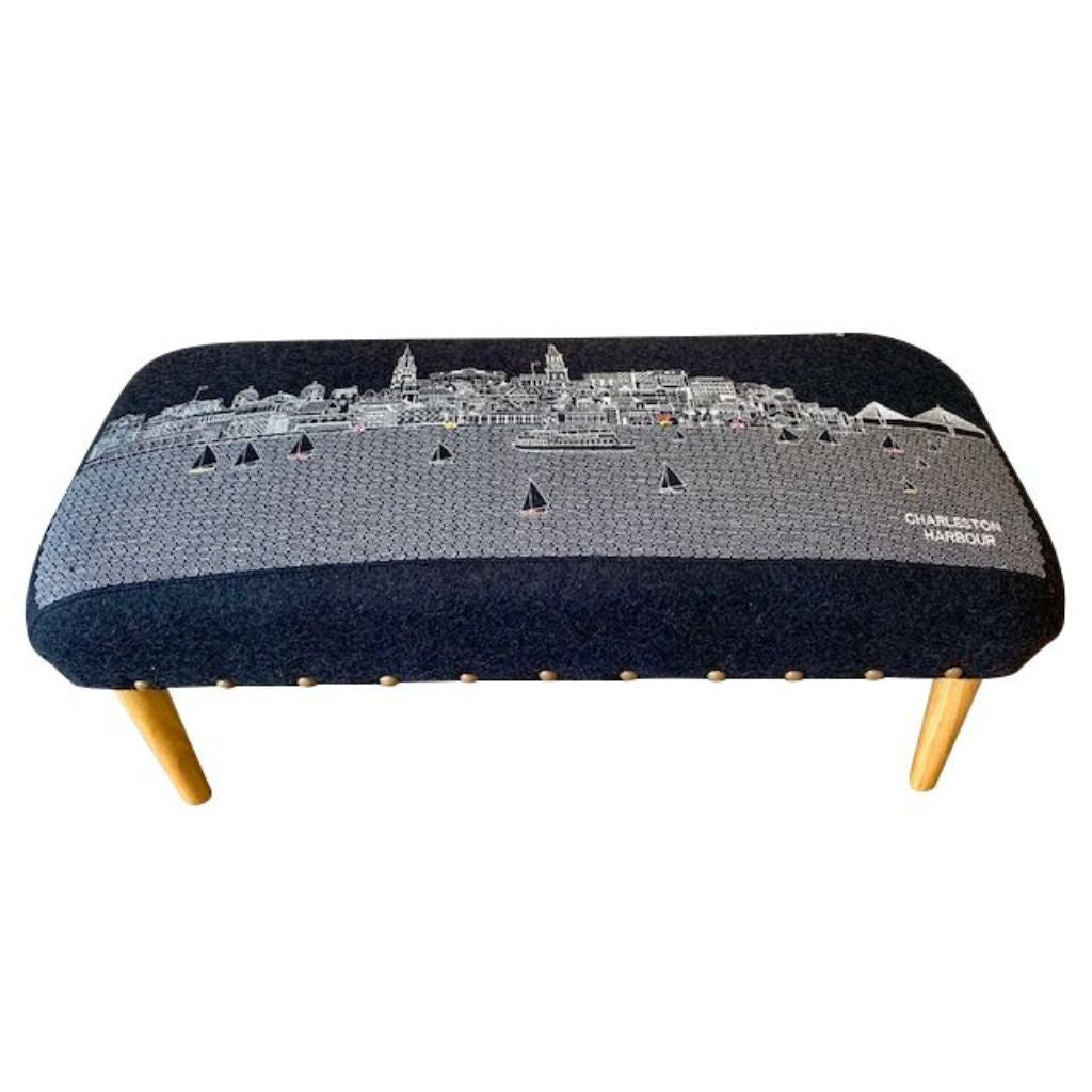 38" Black Breckenridge Nighttime Skyline Embroidered Ottoman By Homeroots | Ottomans | Modishstore