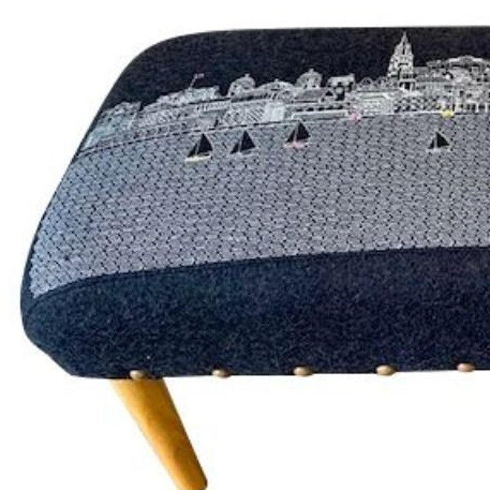 38" Black Breckenridge Nighttime Skyline Embroidered Ottoman By Homeroots | Ottomans | Modishstore - 4