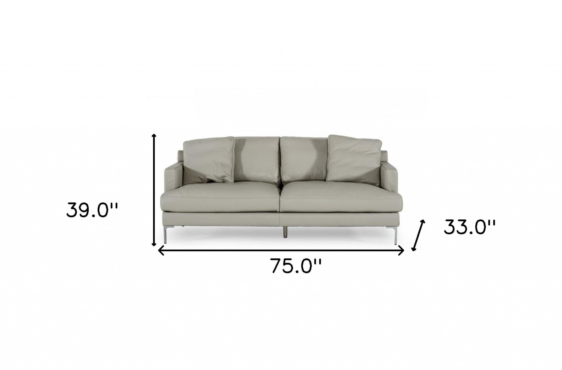 Contemporary 75" Light Grey Leather Sofa By Homeroots | Sofas | Modishstore - 6