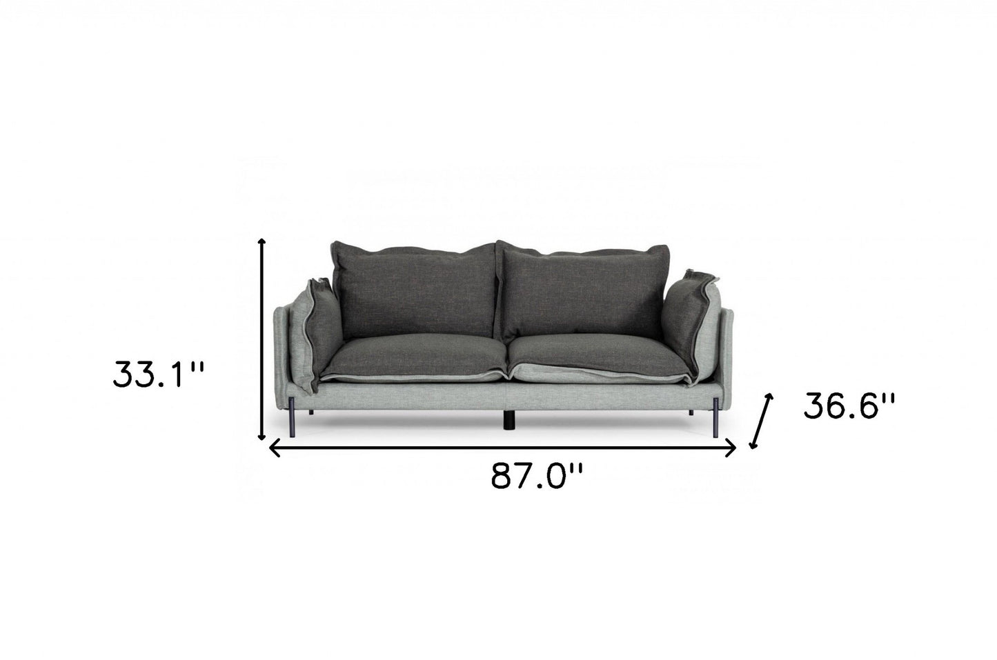 Modern 87" Two Tone Grey Sofa With Reversible Cushions By Homeroots | Sofas | Modishstore - 7