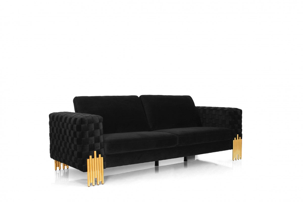 Stylish Black Velvet And Gold Accent Sofa By Homeroots | Sofas | Modishstore - 2