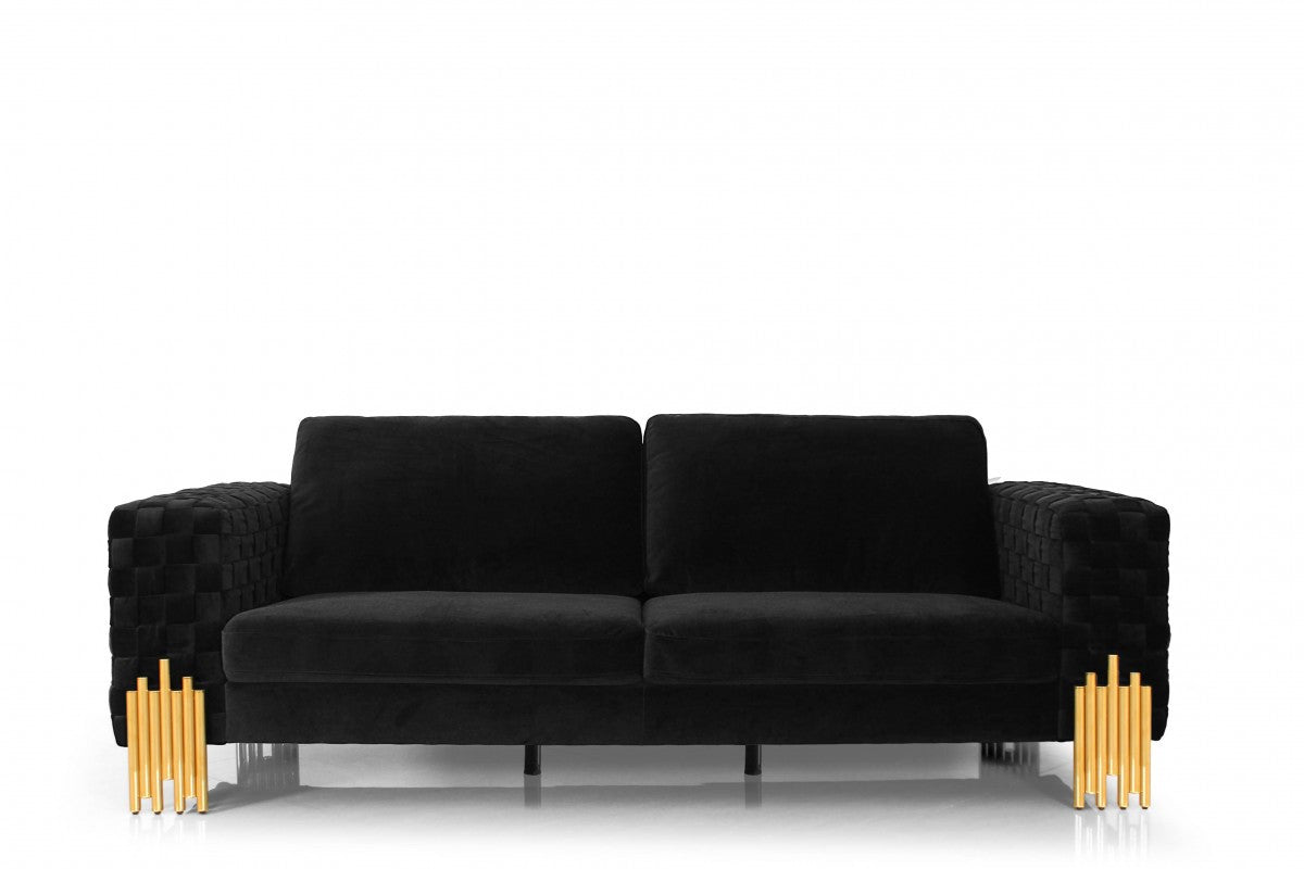 Stylish Black Velvet And Gold Accent Sofa By Homeroots | Sofas | Modishstore - 3