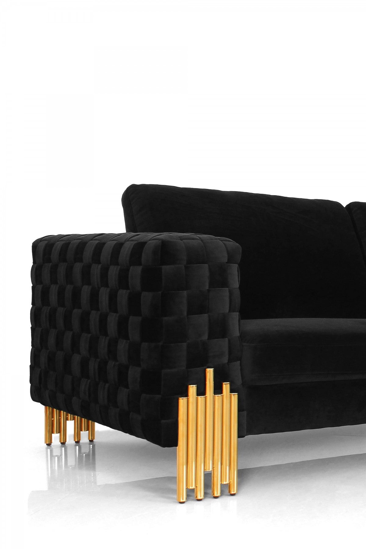 Stylish Black Velvet And Gold Accent Sofa By Homeroots | Sofas | Modishstore - 4