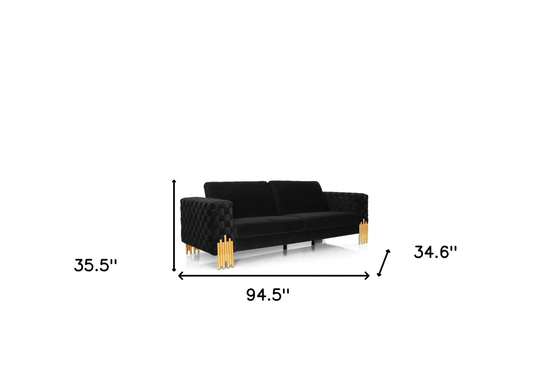 Stylish Black Velvet And Gold Accent Sofa By Homeroots | Sofas | Modishstore - 6