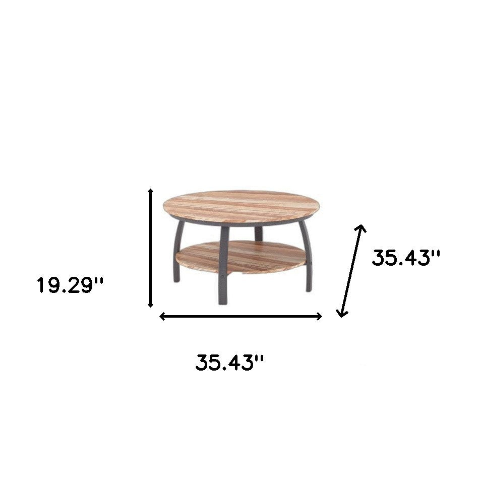 35" Two Tier Wood Grain Oak Manufactured Wood Round Coffee Table By Homeroots | Coffee Tables | Modishstore - 7