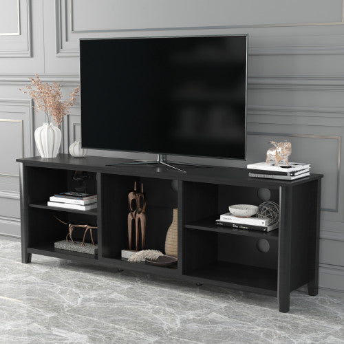 70" Black Open Shelving TV Stand With Bookcase By Homeroots | TV Stands | Modishstore