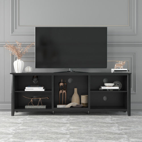 70" Black Open Shelving TV Stand With Bookcase By Homeroots | TV Stands | Modishstore - 2