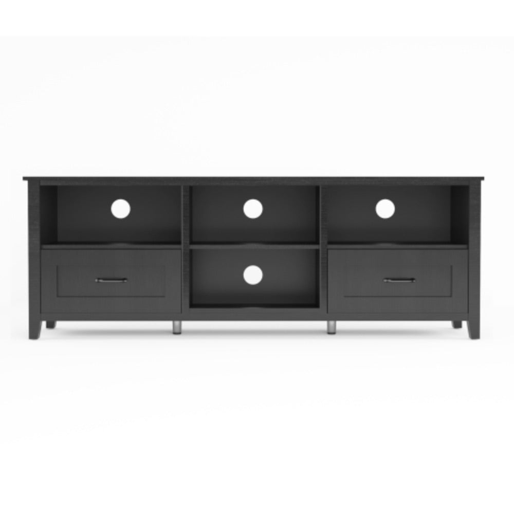 70" Black Open Shelving TV Stand With Bookcase and Two Drawers By Homeroots | TV Stands | Modishstore - 9