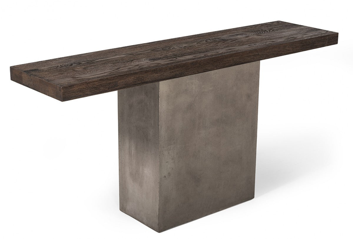 Industrial 63" Oak Wood And Concrete Pedestal Console Table By Homeroots | Console Tables | Modishstore - 3