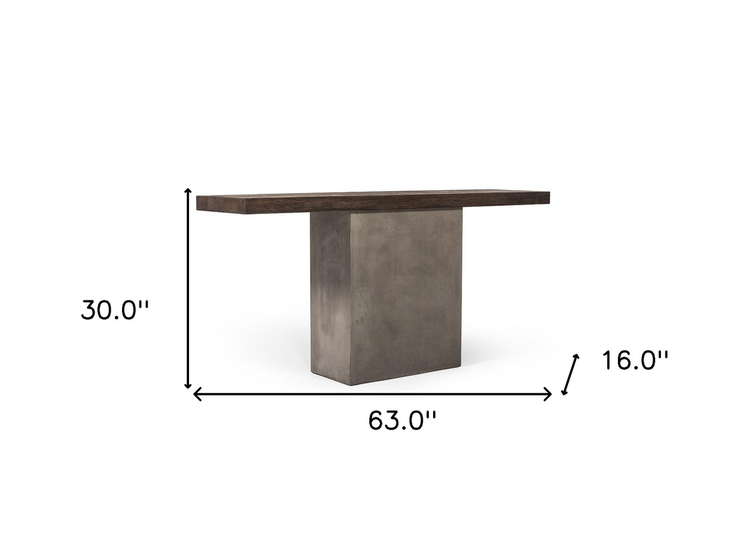 Industrial 63" Oak Wood And Concrete Pedestal Console Table By Homeroots | Console Tables | Modishstore - 6