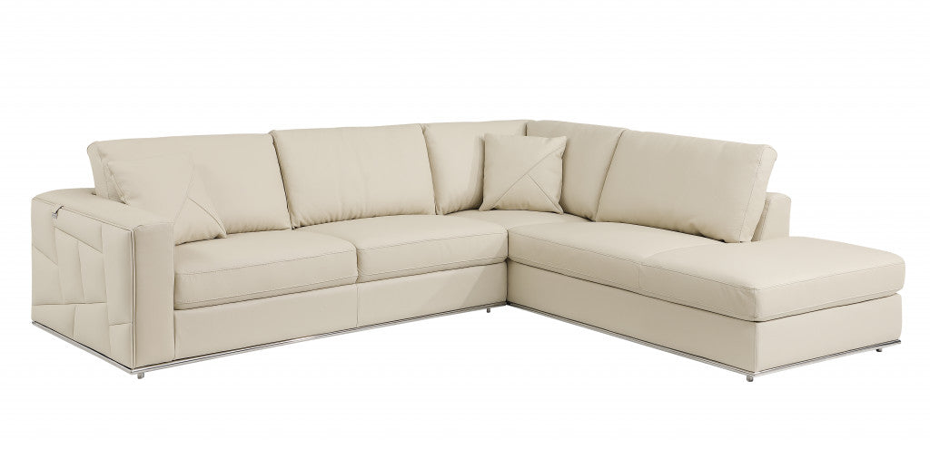 Beige Deco Tufted Italian Leather Modular L Shape Two Piece Corner Sectional By Homeroots