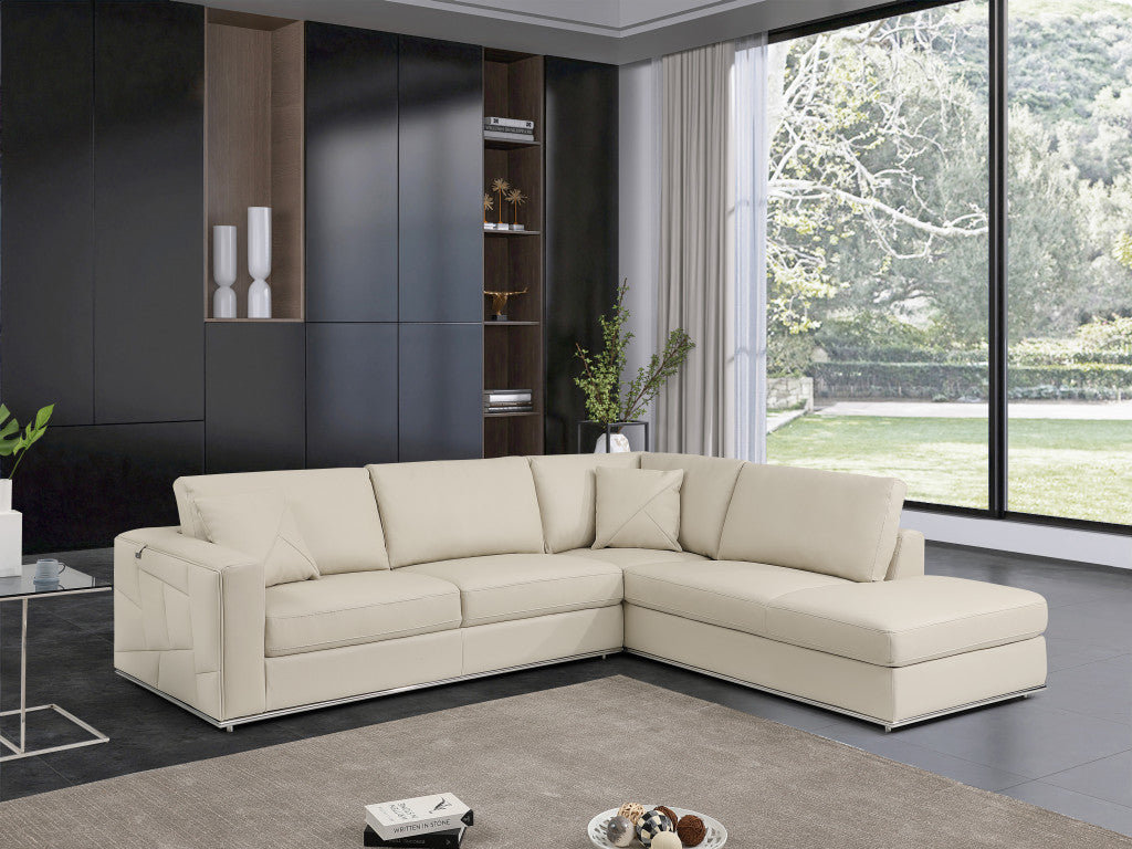 Beige Deco Tufted Italian Leather Modular L Shape Two Piece Corner Sectional By Homeroots