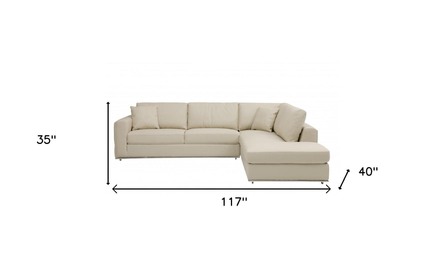 Beige Deco Tufted Italian Leather Modular L Shape Two Piece Corner Sectional By Homeroots