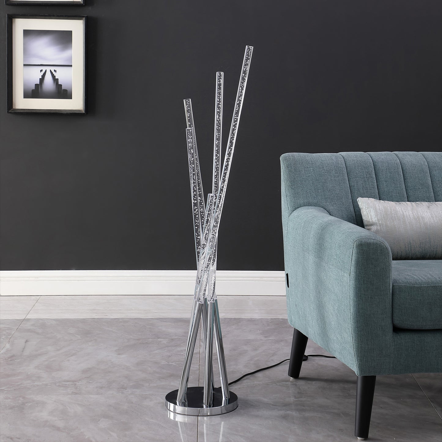 49" Chrome Five Light LED Tubular Contemporary Floor Lamp By Homeroots | Floor Lamps | Modishstore