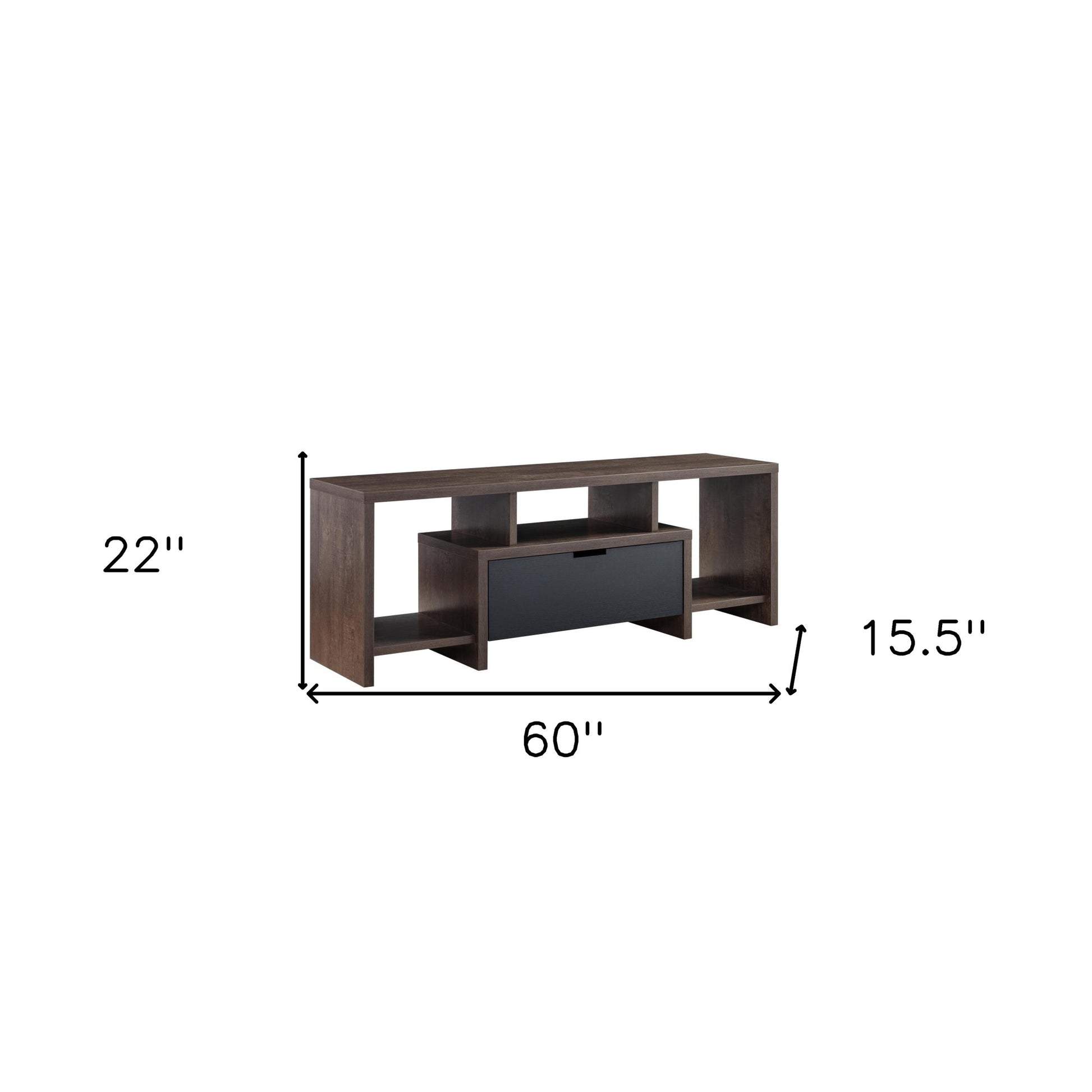 60" Walnut Oak And Black Manufactured Wood Cabinet Enclosed Storage TV Stand By Homeroots | TV Stands | Modishstore - 9