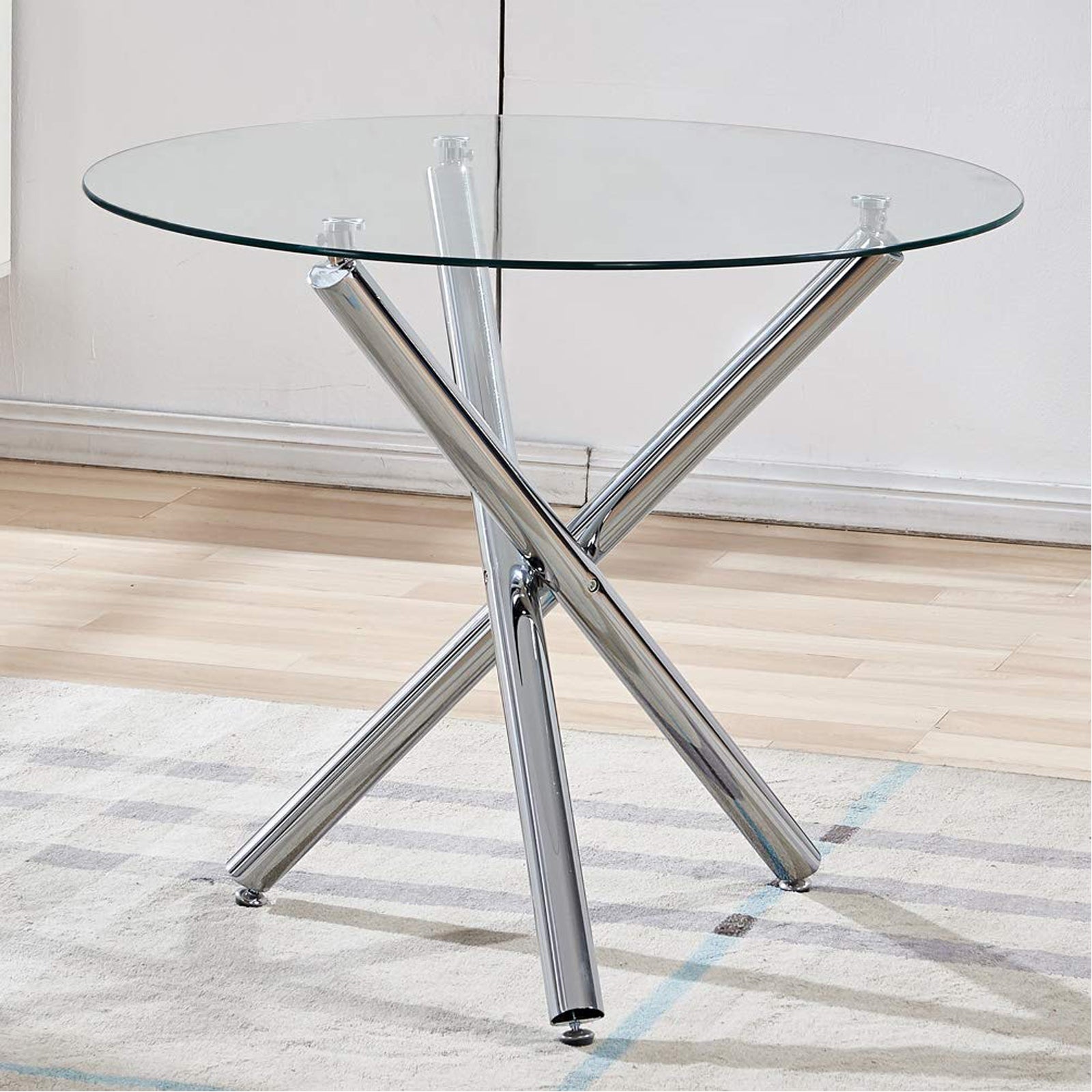 36" Silver And Glass Round Tripod Base Coffee Table By Homeroots | Coffee Tables | Modishstore - 2