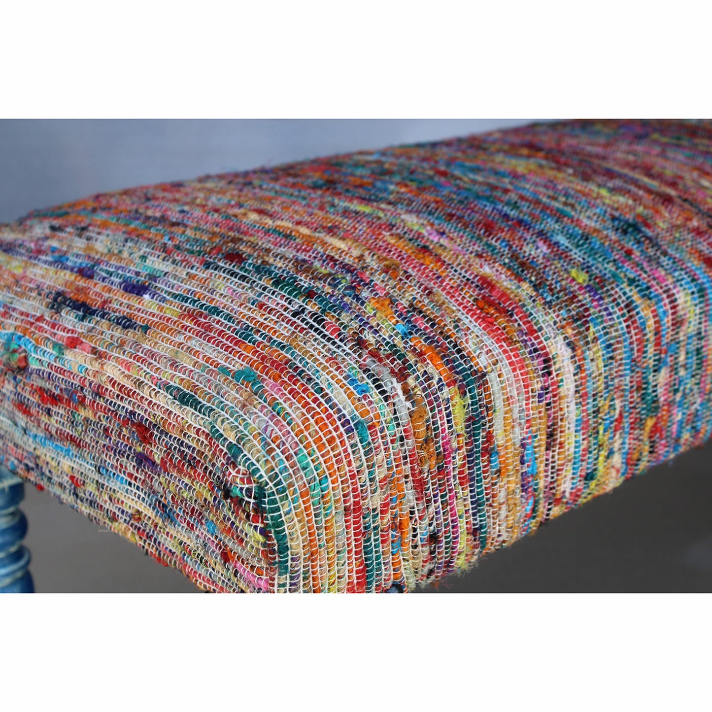 47" Rainbow Stripe Blue Leg Upholstered Bench By Homeroots | Benches | Modishstore - 5