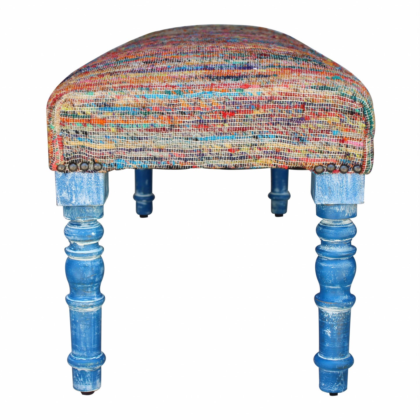 47" Rainbow Stripe Blue Leg Upholstered Bench By Homeroots | Benches | Modishstore - 2