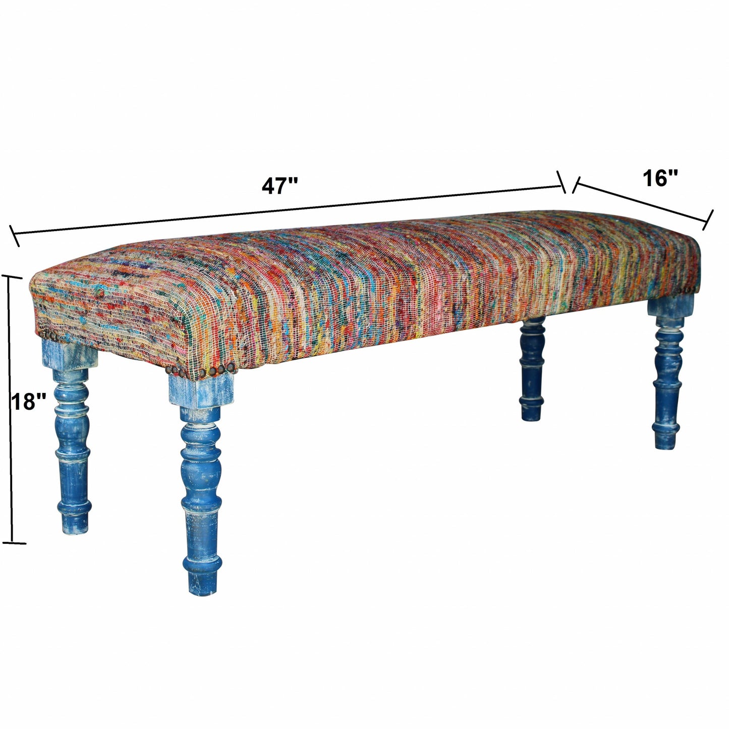 47" Rainbow Stripe Blue Leg Upholstered Bench By Homeroots | Benches | Modishstore - 8