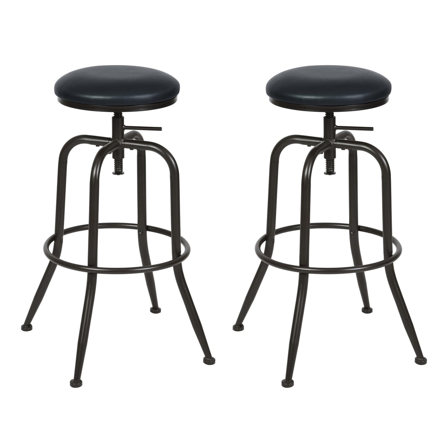 Set Of Two 30" Brown And Black Steel Swivel Backless Bar Chairs With Footrest By Homeroots