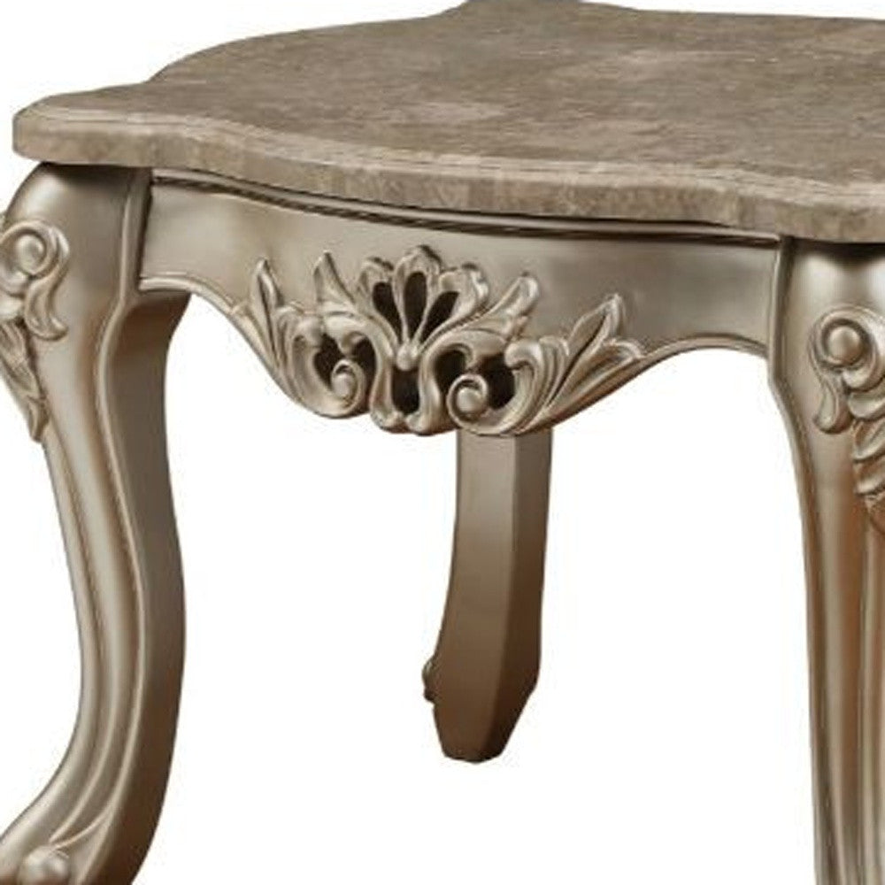 25" Champagne And Marble Marble And Solid Wood Square End Table By Homeroots | End Tables | Modishstore - 3